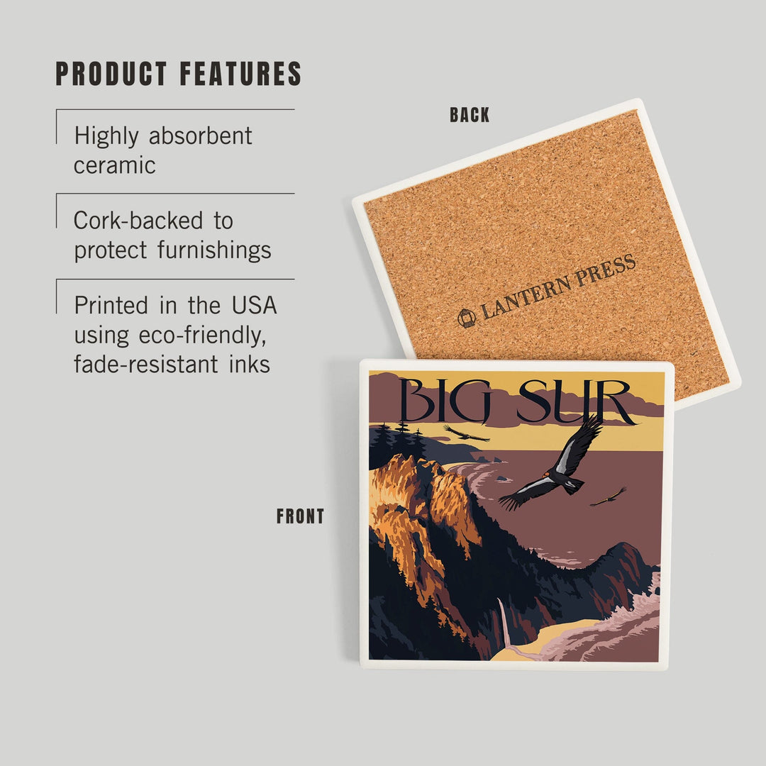Big Sur, California, Condors, Coasters Coasters Lantern Press