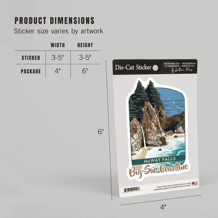 Big Sur, California, McWay Falls, Contour, Lantern Press Artwork, Vinyl Sticker - Lantern Press