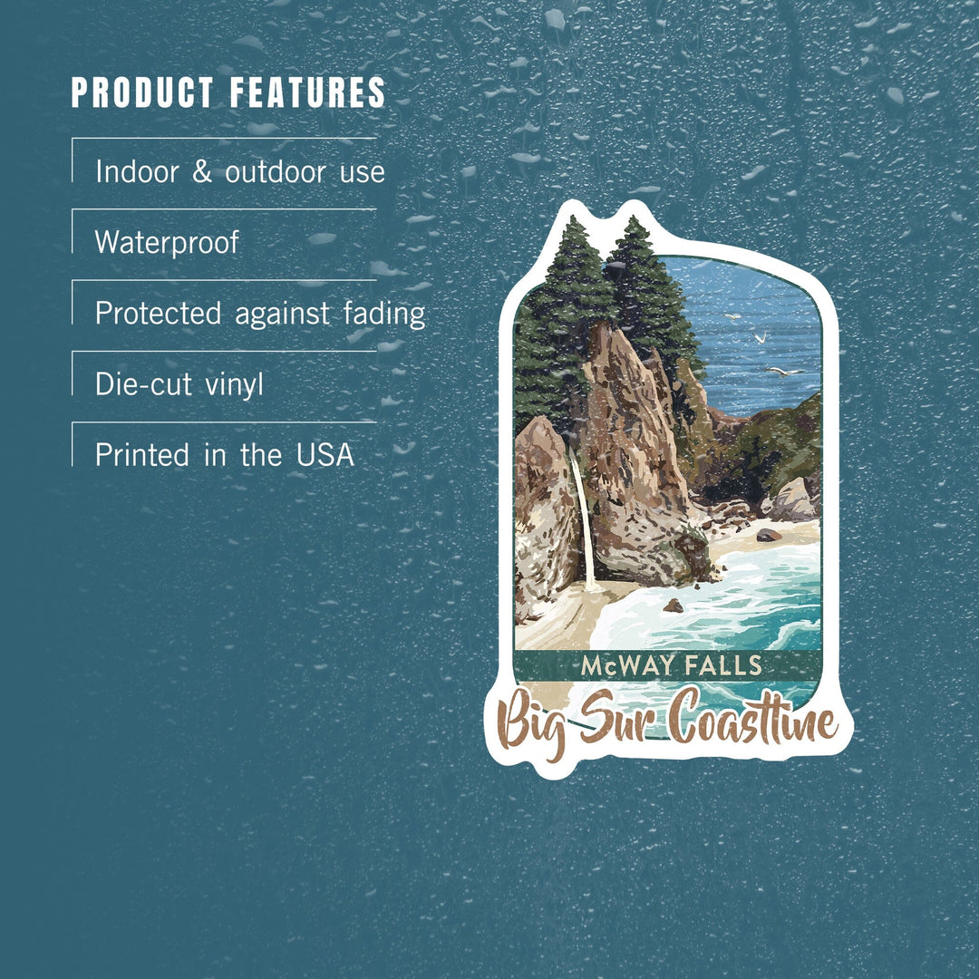 Big Sur, California, McWay Falls, Contour, Lantern Press Artwork, Vinyl Sticker - Lantern Press