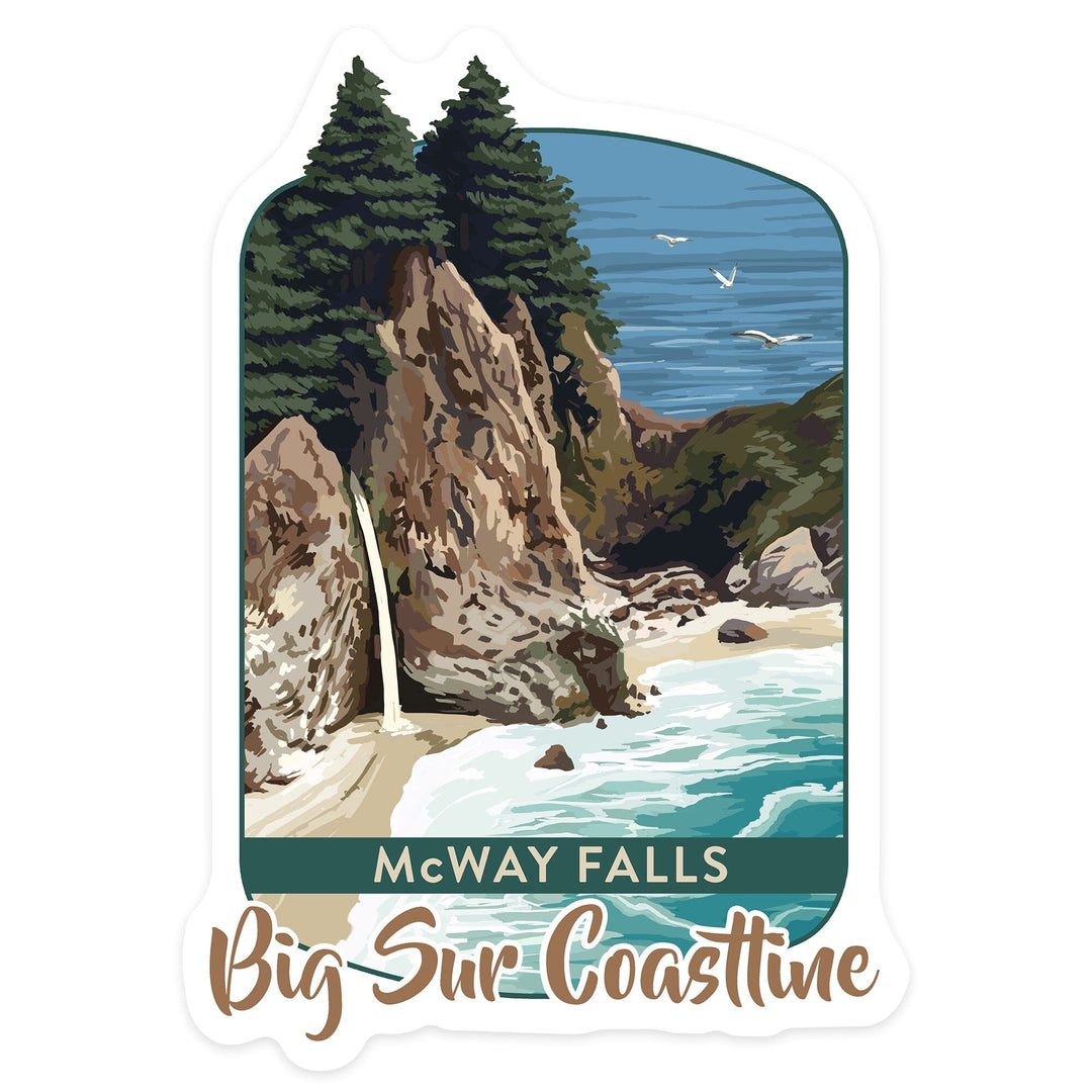 Big Sur, California, McWay Falls, Contour, Lantern Press Artwork, Vinyl Sticker - Lantern Press