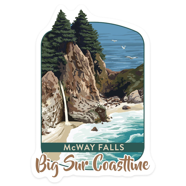 Big Sur, California, McWay Falls, Contour, Lantern Press Artwork, Vinyl Sticker - Lantern Press