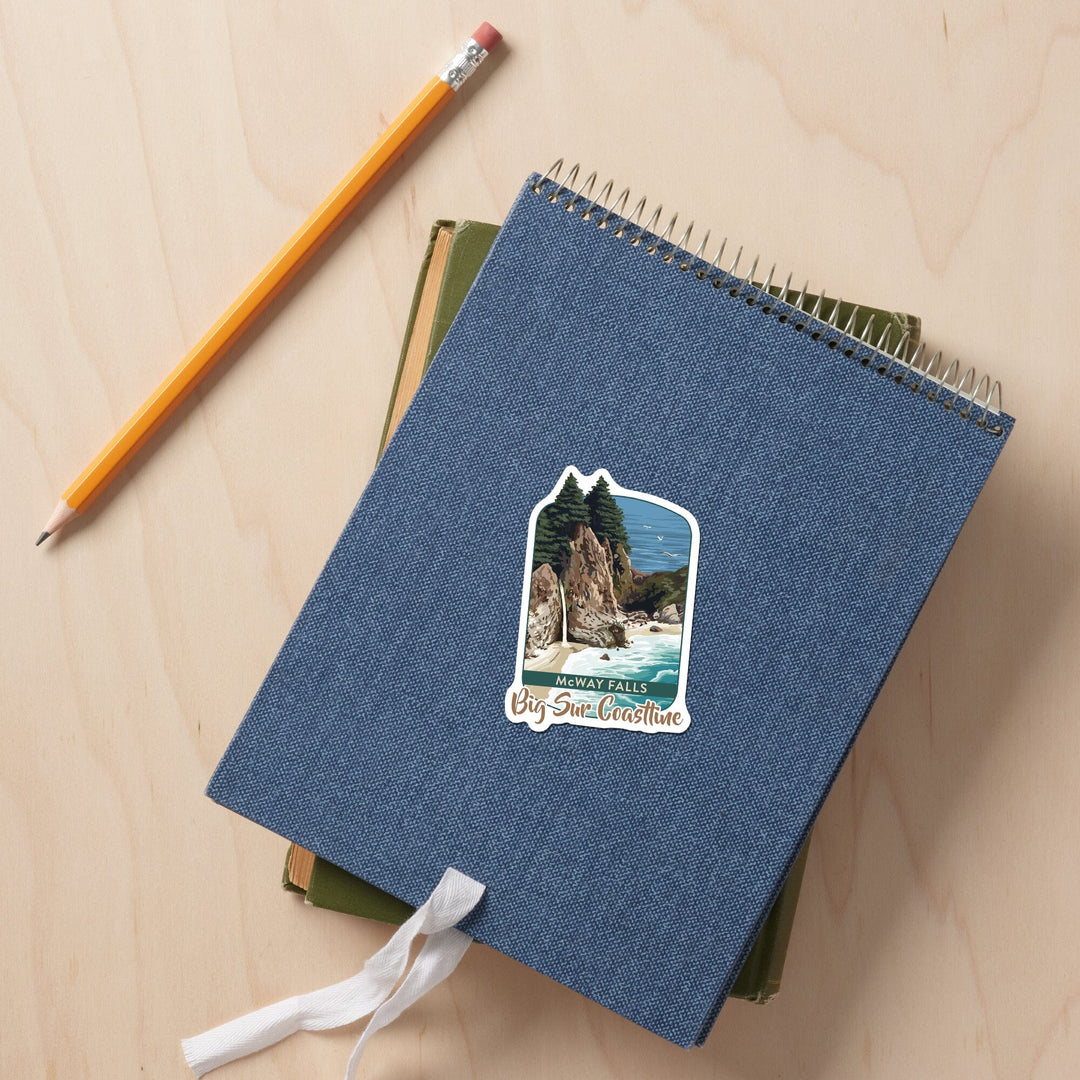 Big Sur, California, McWay Falls, Contour, Lantern Press Artwork, Vinyl Sticker - Lantern Press