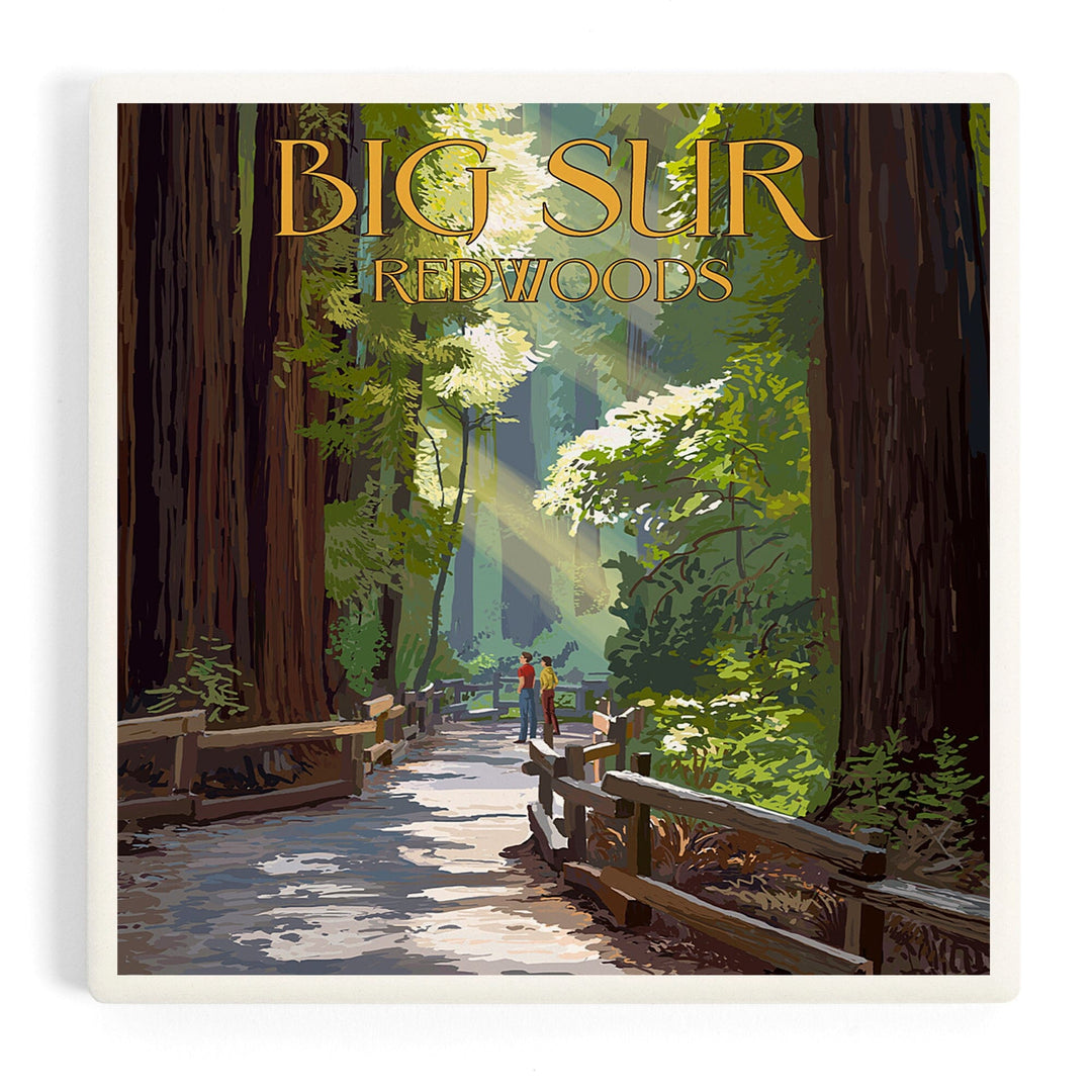 Big Sur, California, Pathway and Hikers, Coasters Coasters Lantern Press Coaster