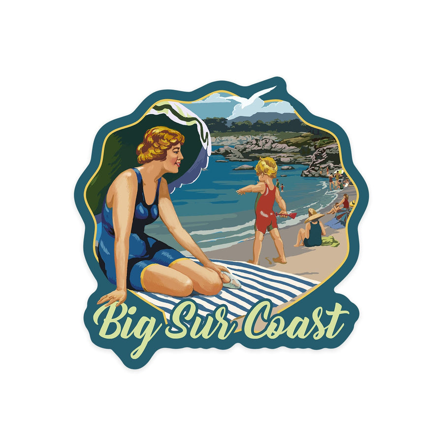 Big Sur, California, Point Sur Coast Scene, Contour, Lantern Press Artwork, Vinyl Sticker - Lantern Press