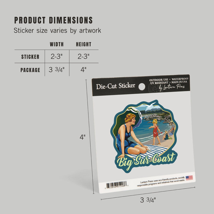 Big Sur, California, Point Sur Coast Scene, Contour, Lantern Press Artwork, Vinyl Sticker - Lantern Press