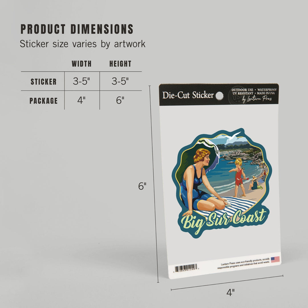 Big Sur, California, Point Sur Coast Scene, Contour, Lantern Press Artwork, Vinyl Sticker - Lantern Press