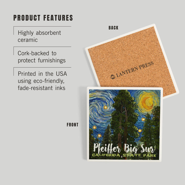 Big Sur, California, Starry Night Series, Pfeiffer Big Sur, Coasters Coasters Lantern Press