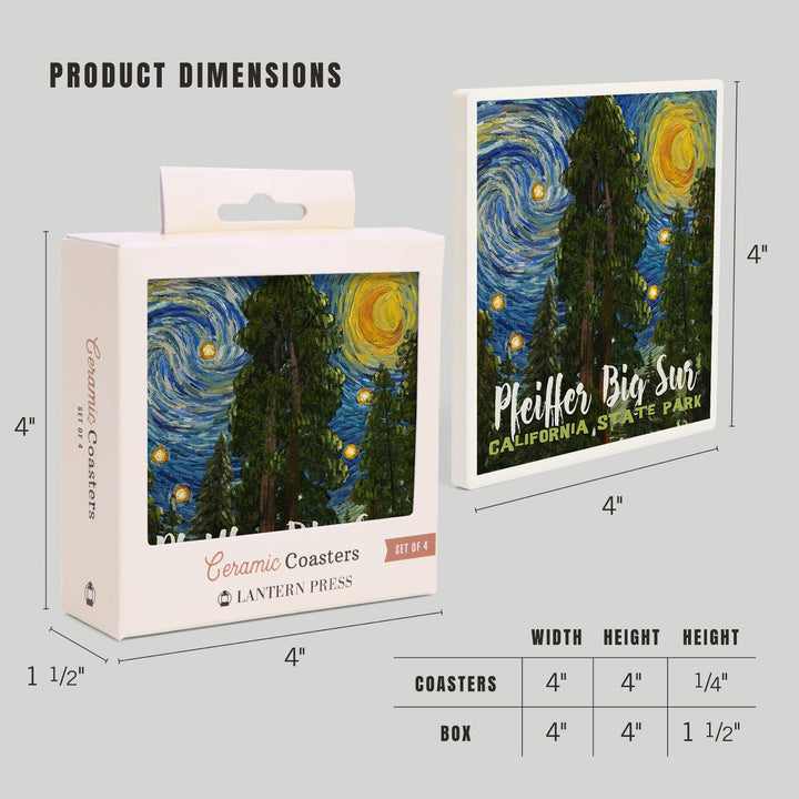 Big Sur, California, Starry Night Series, Pfeiffer Big Sur, Coasters Coasters Lantern Press