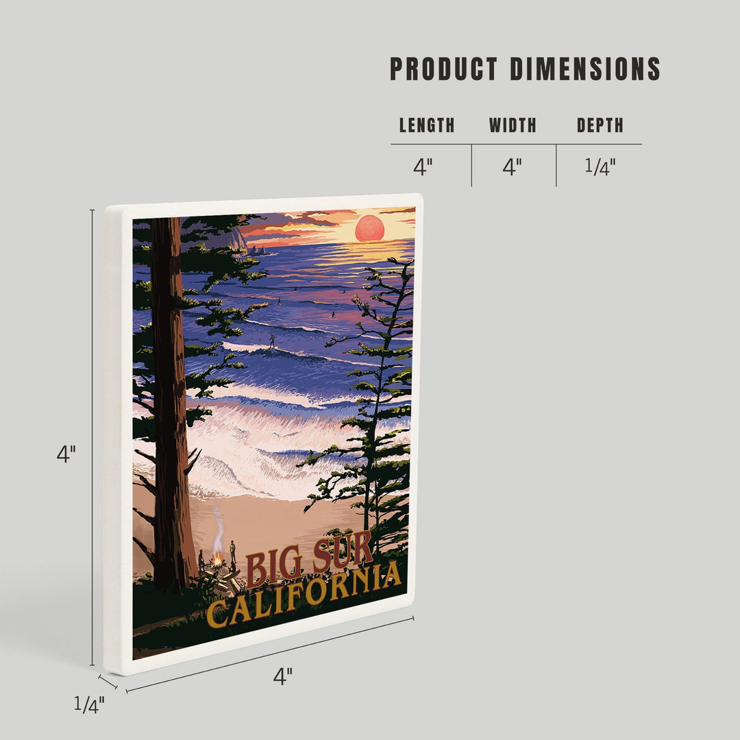 Big Sur, California, Surfing and Sunset, Coasters Coasters Lantern Press