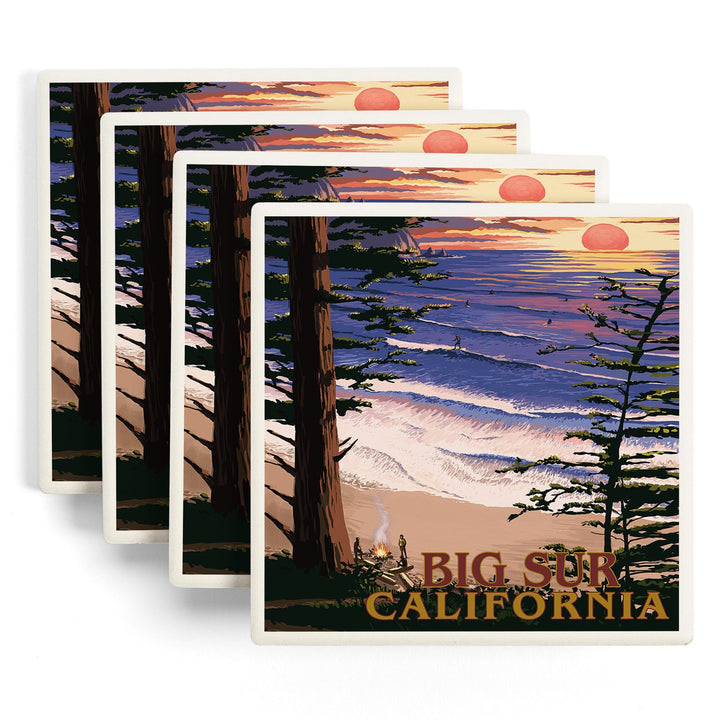 Big Sur, California, Surfing and Sunset, Coasters Coasters Lantern Press