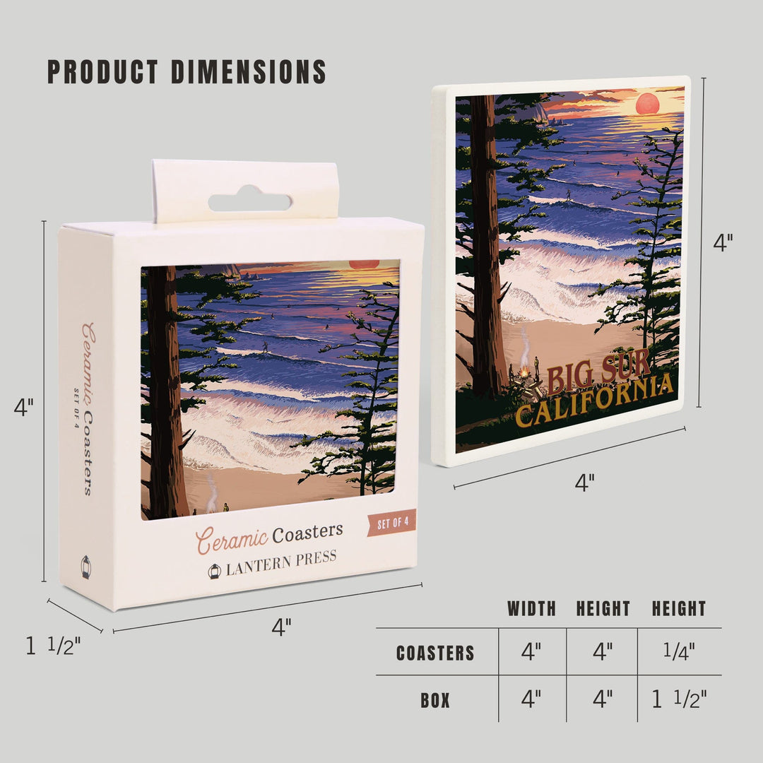 Big Sur, California, Surfing and Sunset, Coasters Coasters Lantern Press