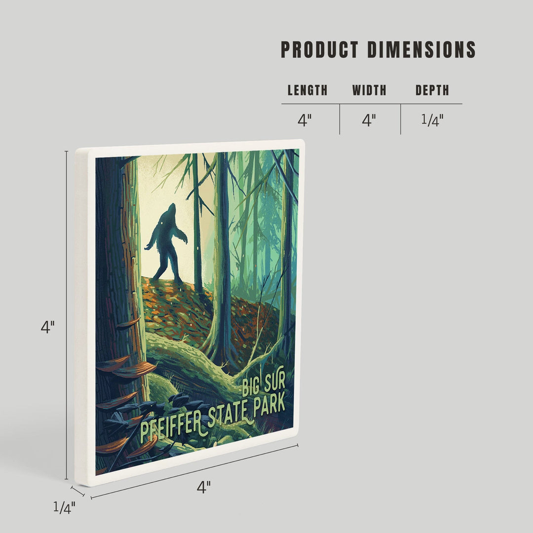 Big Sur, California, Wanderer, Bigfoot in Forest, Pfeiffer Big Sur, Coasters Coasters Lantern Press