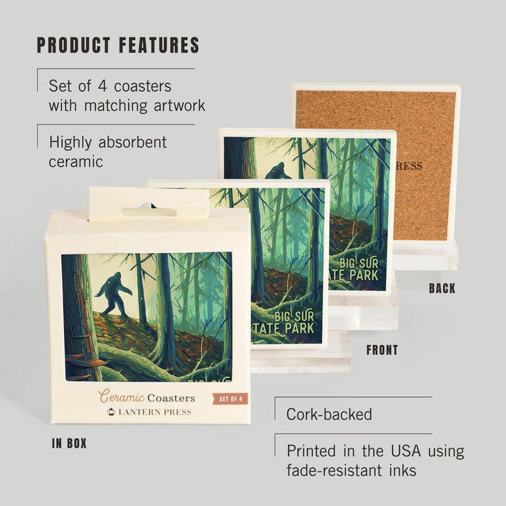 Big Sur, California, Wanderer, Bigfoot in Forest, Pfeiffer Big Sur, Coasters Coasters Lantern Press