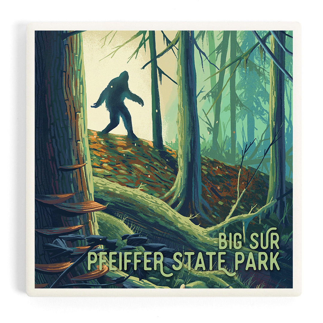 Big Sur, California, Wanderer, Bigfoot in Forest, Pfeiffer Big Sur, Coasters Coasters Lantern Press