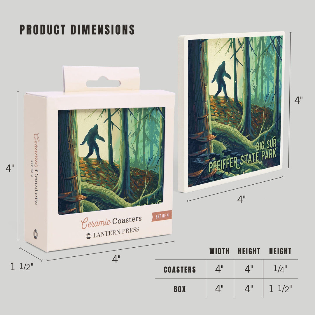 Big Sur, California, Wanderer, Bigfoot in Forest, Pfeiffer Big Sur, Coasters Coasters Lantern Press