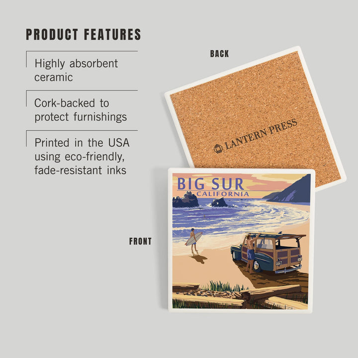 Big Sur, California, Woody on Beach, Coasters Coasters Lantern Press