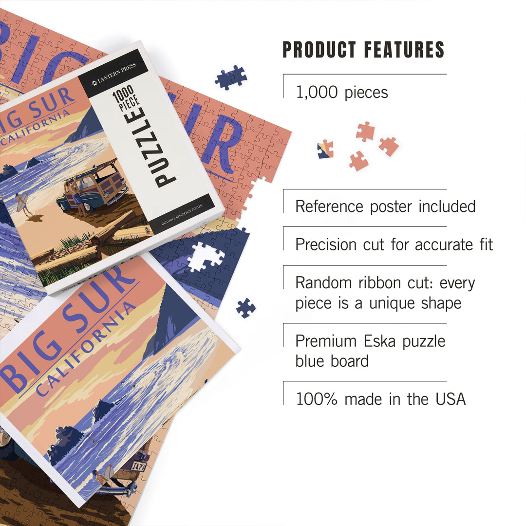 Big Sur, California, Woody on Beach, Jigsaw Puzzle Puzzle Lantern Press