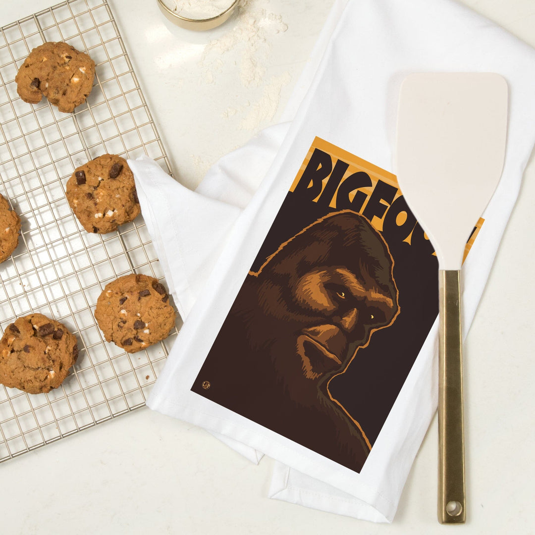 Bigfoot Face, Organic Cotton Kitchen Tea Towels Kitchen Lantern Press
