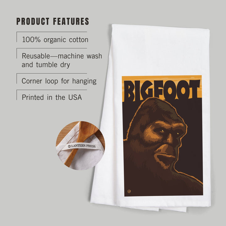 Bigfoot Face, Organic Cotton Kitchen Tea Towels Kitchen Lantern Press