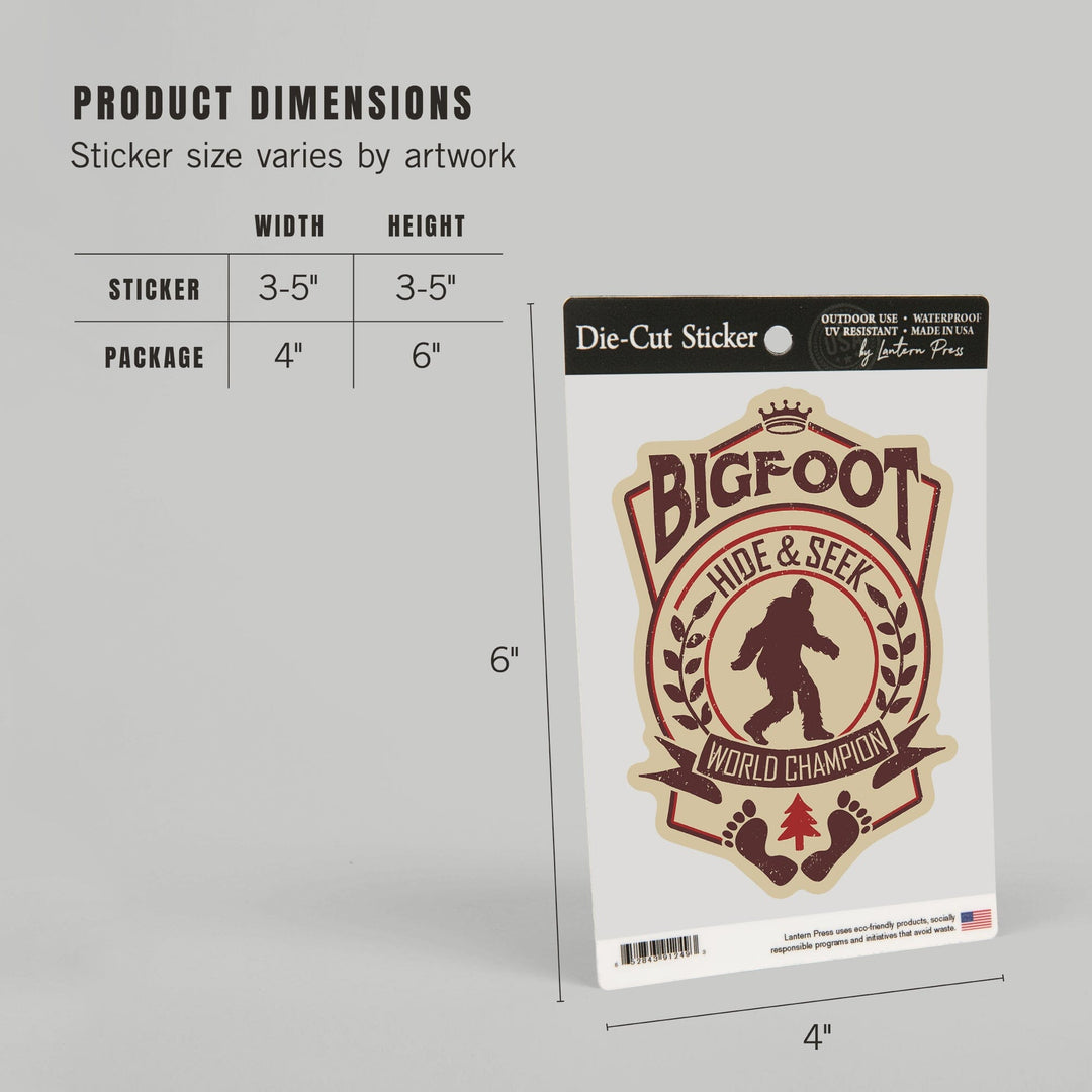 Bigfoot, Hide and Seek World Champion, Contour, Lantern Press Artwork, Vinyl Sticker - Lantern Press