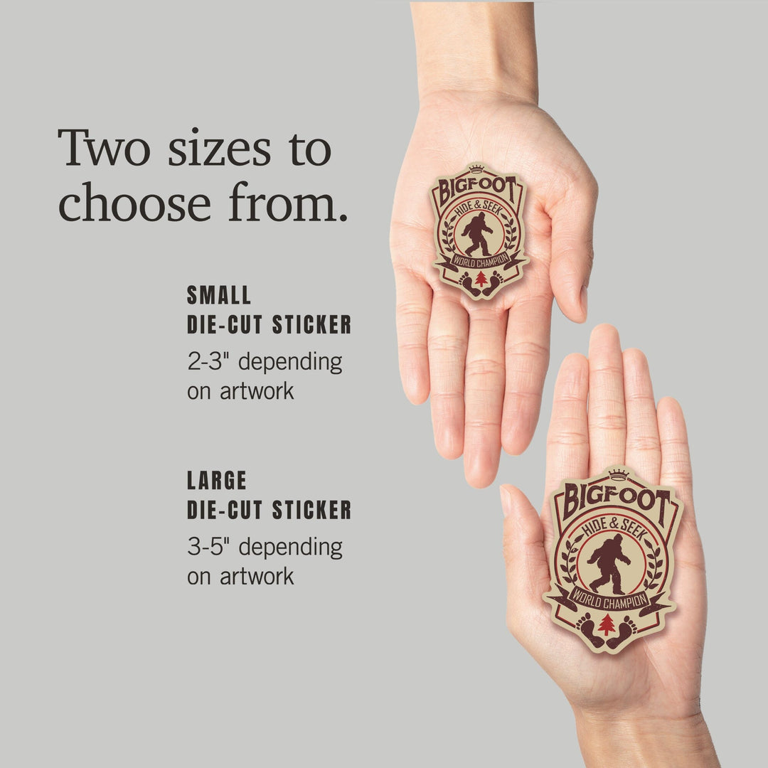 Bigfoot, Hide and Seek World Champion, Contour, Lantern Press Artwork, Vinyl Sticker - Lantern Press