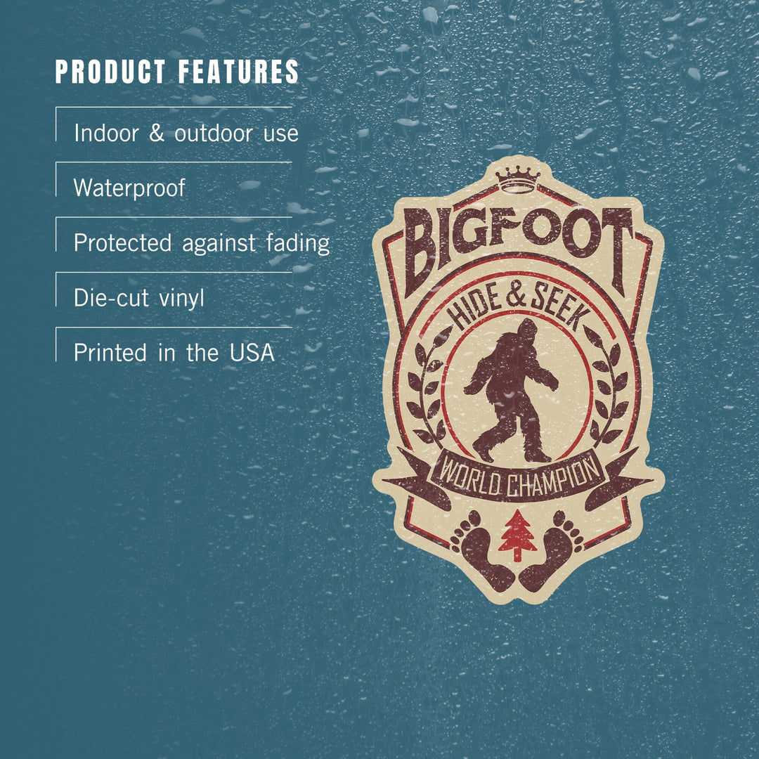 Bigfoot, Hide and Seek World Champion, Contour, Lantern Press Artwork, Vinyl Sticker - Lantern Press