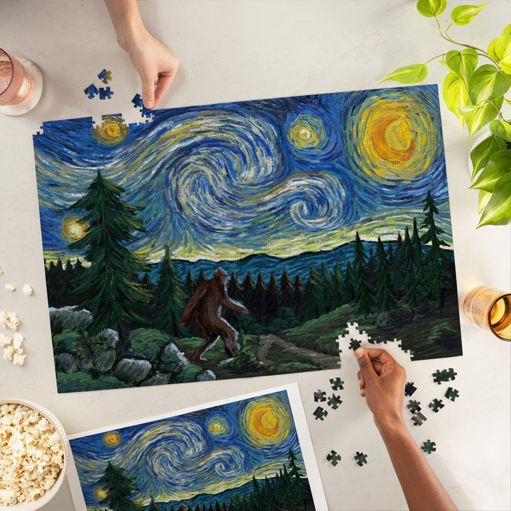Bigfoot, Starry Night, Jigsaw Puzzle Puzzle Lantern Press