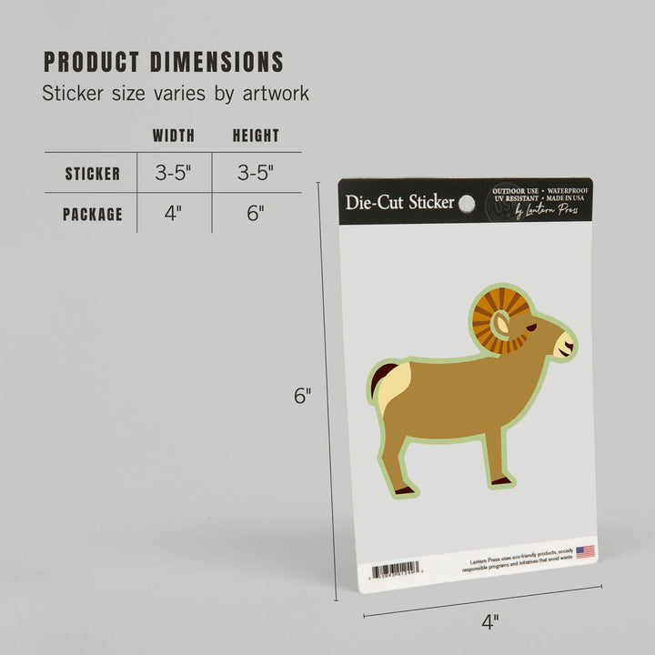 Bighorn Sheep, Geometric, Contour, Lantern Press Artwork, Vinyl Sticker - Lantern Press