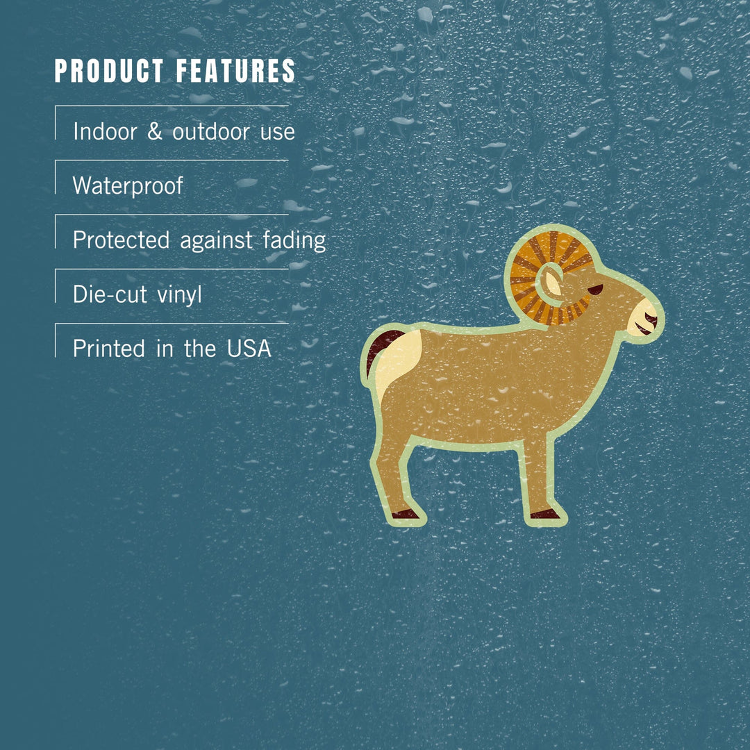 Bighorn Sheep, Geometric, Contour, Lantern Press Artwork, Vinyl Sticker - Lantern Press