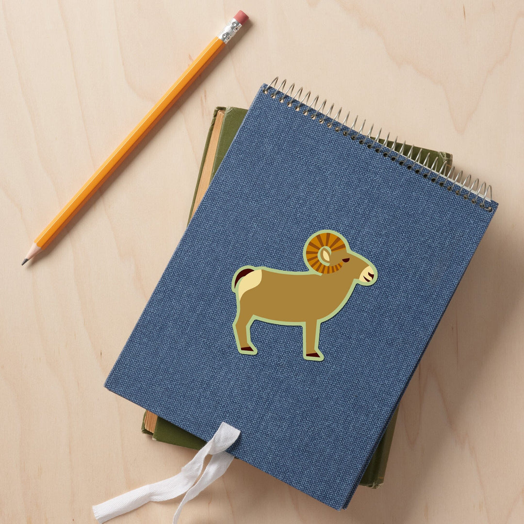 Bighorn Sheep, Geometric, Contour, Lantern Press Artwork, Vinyl Sticker - Lantern Press