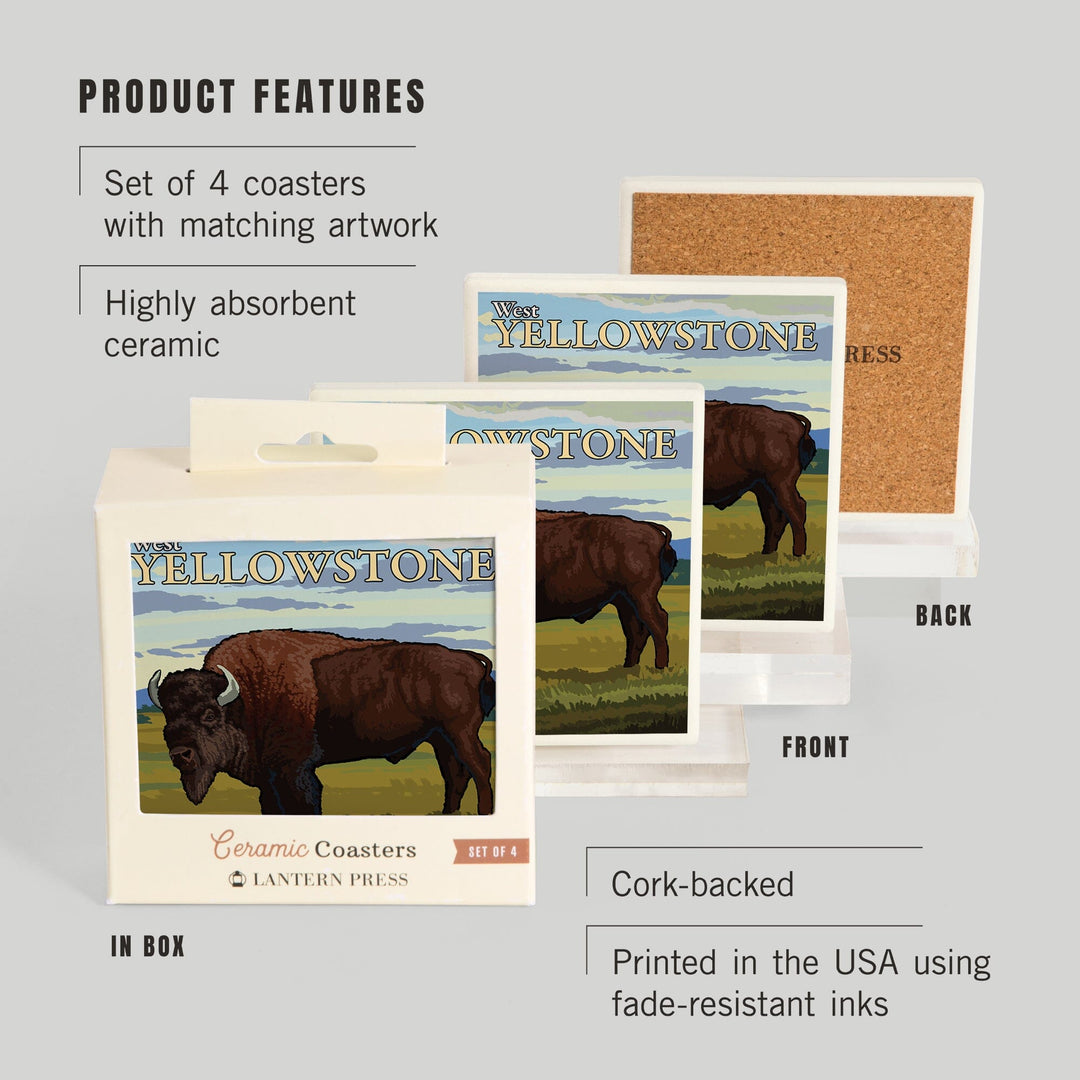 Bison Scene, West Yellowstone, Montana, Coasters Coasters Lantern Press