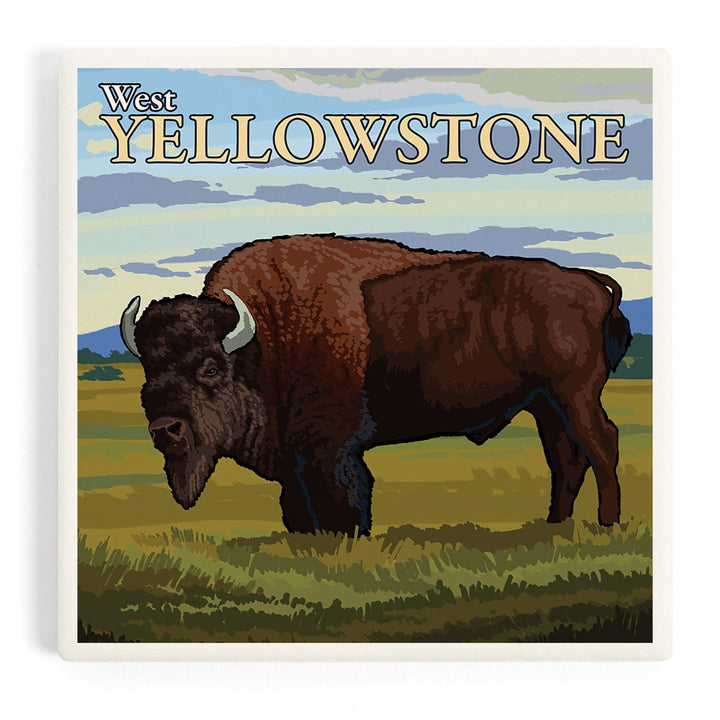 Bison Scene, West Yellowstone, Montana, Coasters Coasters Lantern Press