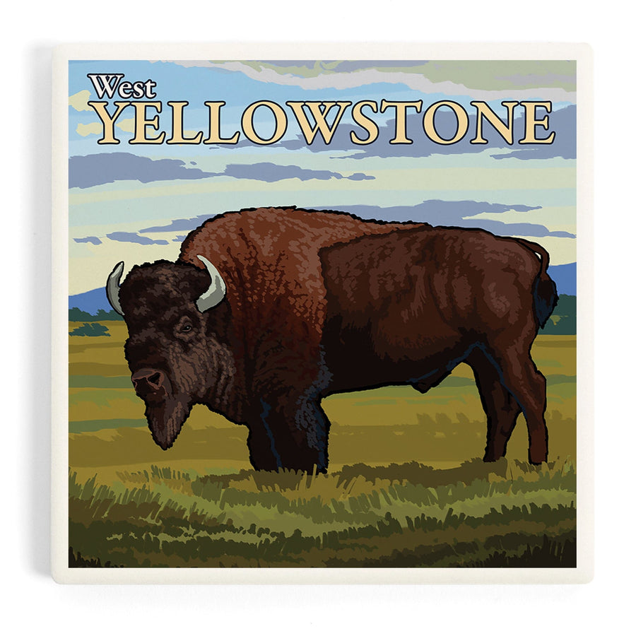 Bison Scene, West Yellowstone, Montana, Coasters Coasters Lantern Press