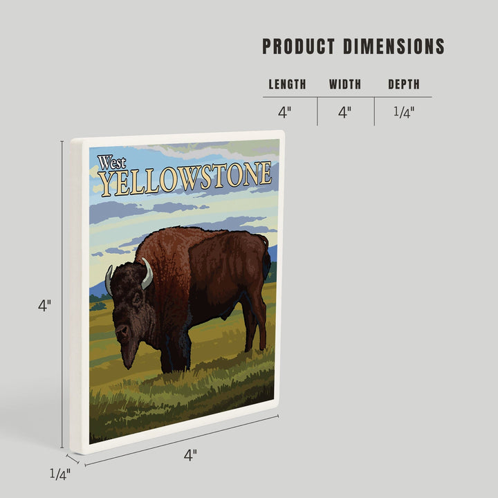Bison Scene, West Yellowstone, Montana, Coasters Coasters Lantern Press