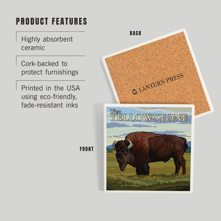 Bison Scene, West Yellowstone, Montana, Coasters Coasters Lantern Press