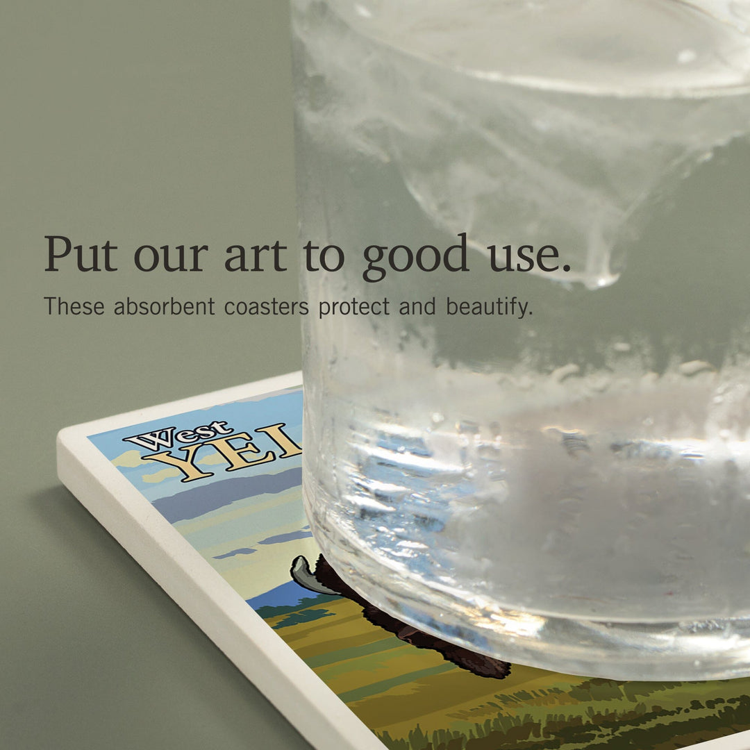 Bison Scene, West Yellowstone, Montana, Coasters Coasters Lantern Press