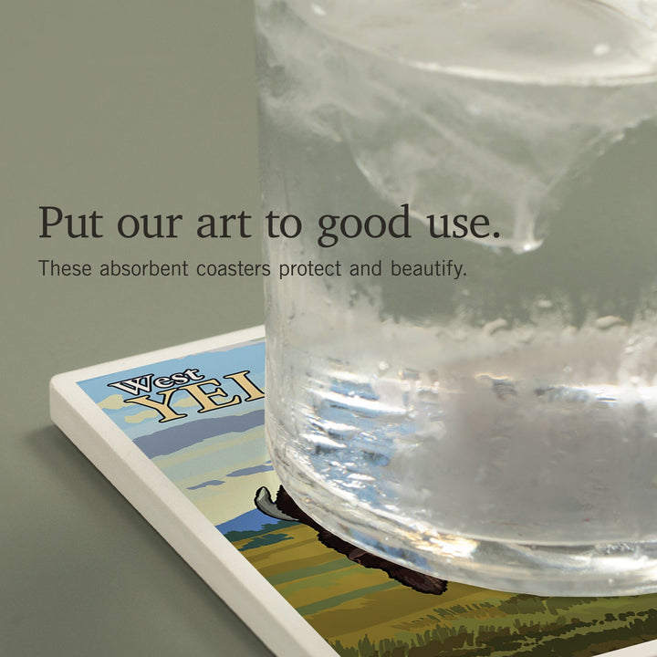 Bison Scene, West Yellowstone, Montana, Coasters Coasters Lantern Press