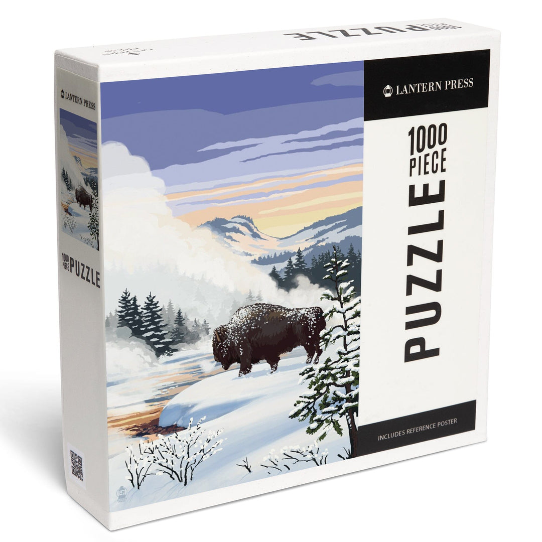 Bison Snow Scene, Jigsaw Puzzle Puzzle Lantern Press