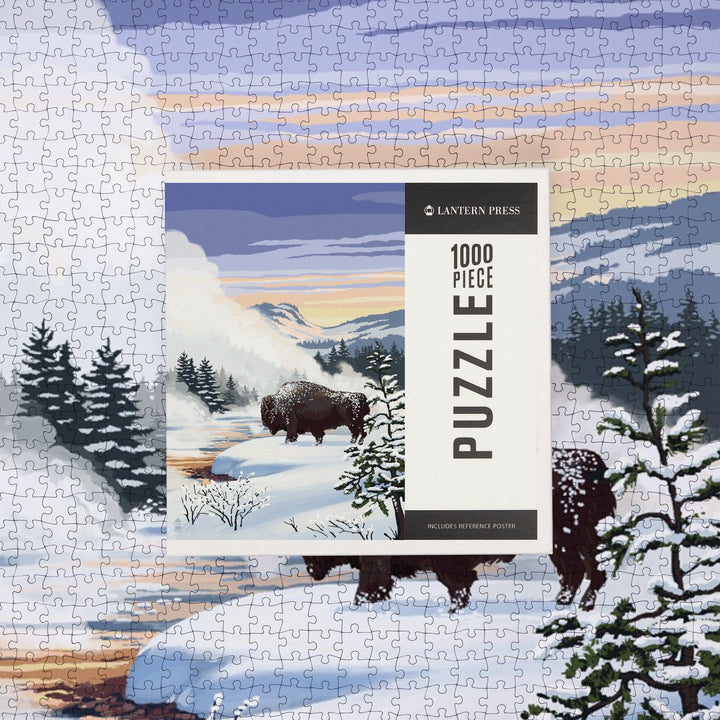 Bison Snow Scene, Jigsaw Puzzle Puzzle Lantern Press