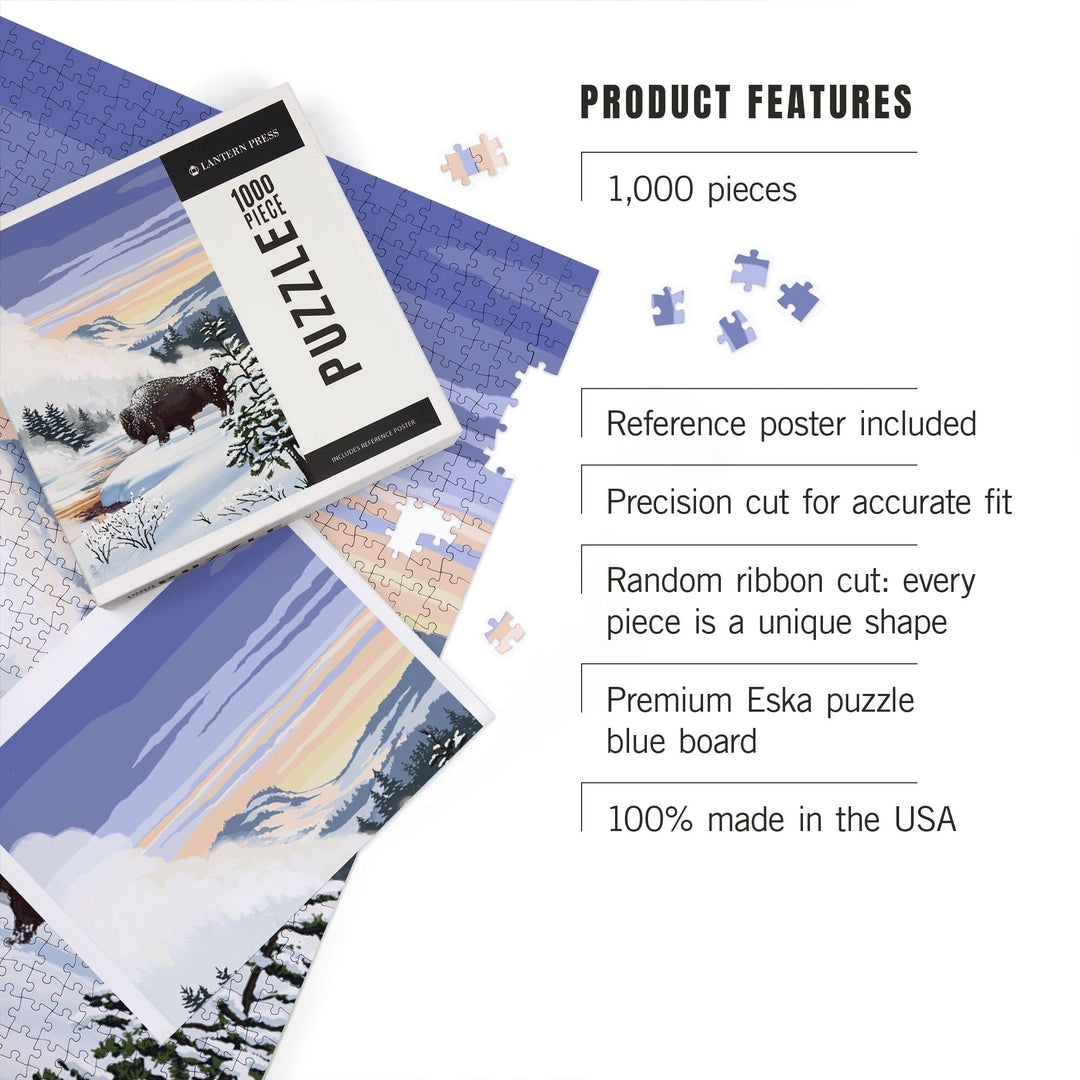 Bison Snow Scene, Jigsaw Puzzle Puzzle Lantern Press
