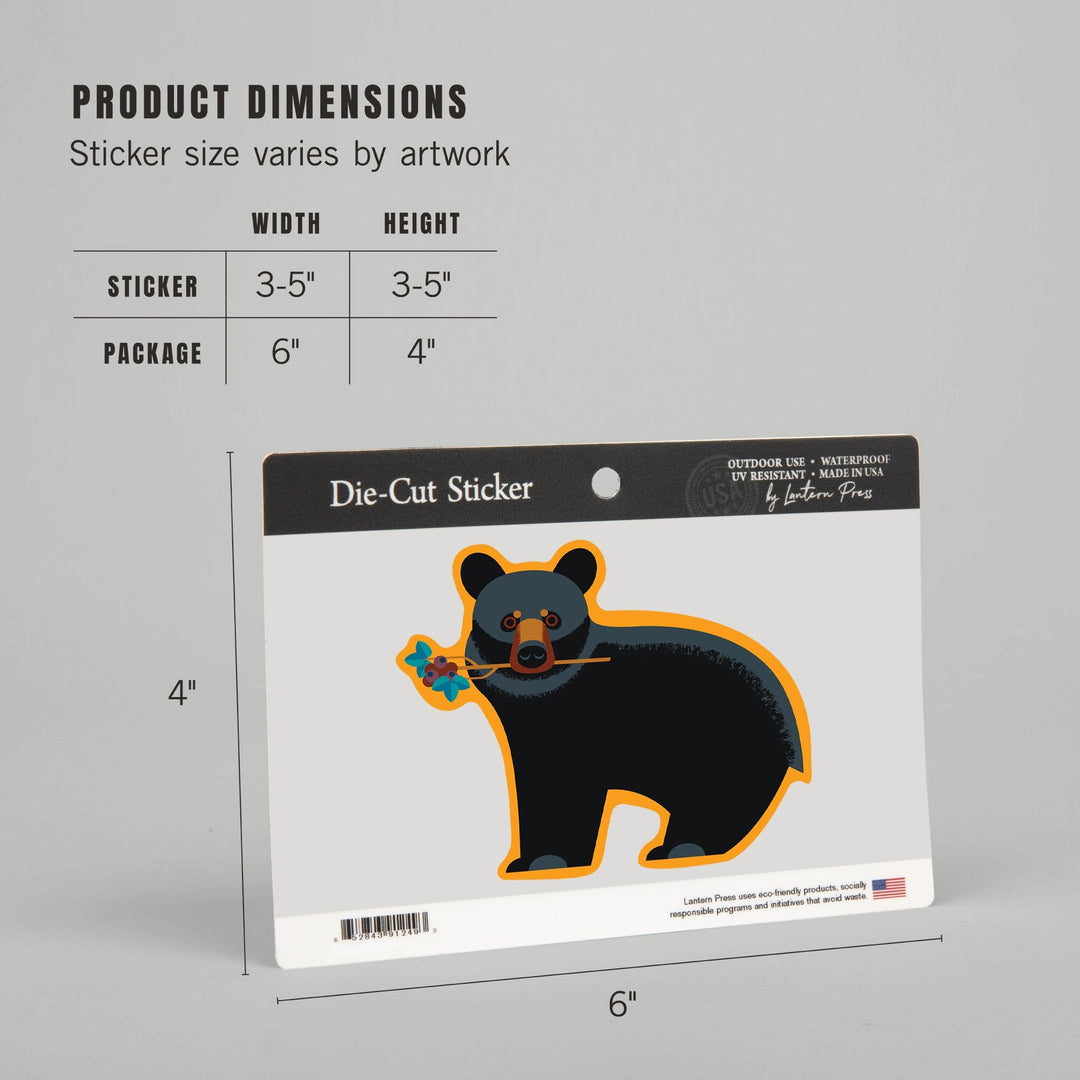 Black Bear, Geometric, Contour, Lantern Press Artwork, Vinyl Sticker - Lantern Press