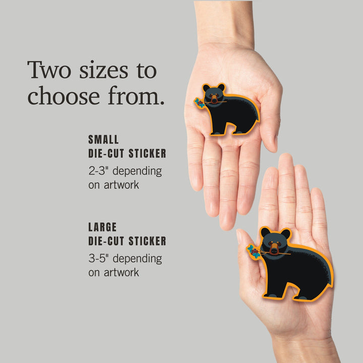 Black Bear, Geometric, Contour, Lantern Press Artwork, Vinyl Sticker - Lantern Press