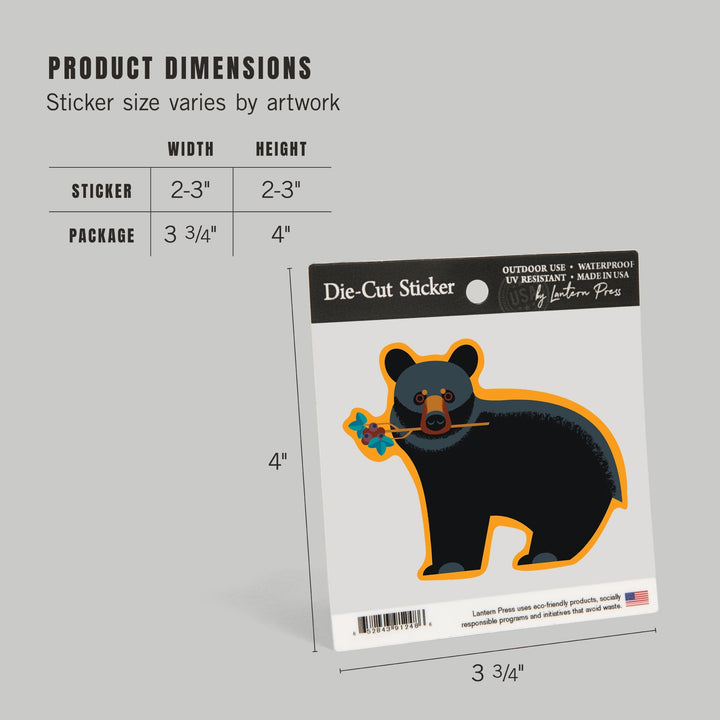 Black Bear, Geometric, Contour, Lantern Press Artwork, Vinyl Sticker - Lantern Press