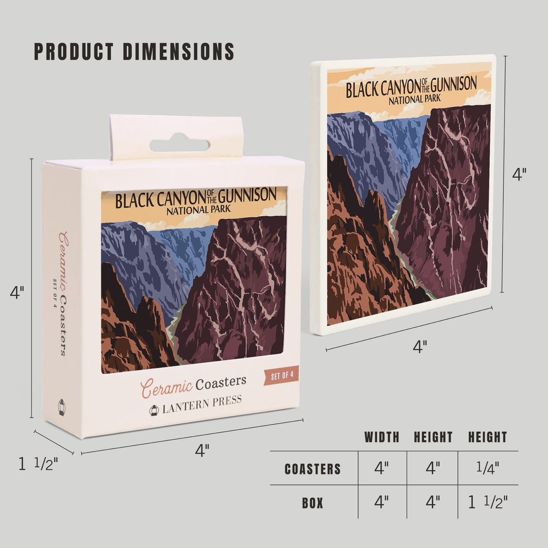 Black Canyon of the Gunnison National Park, Colorado, River and Cliffs, Painterly Series, Coasters Coasters Lantern Press