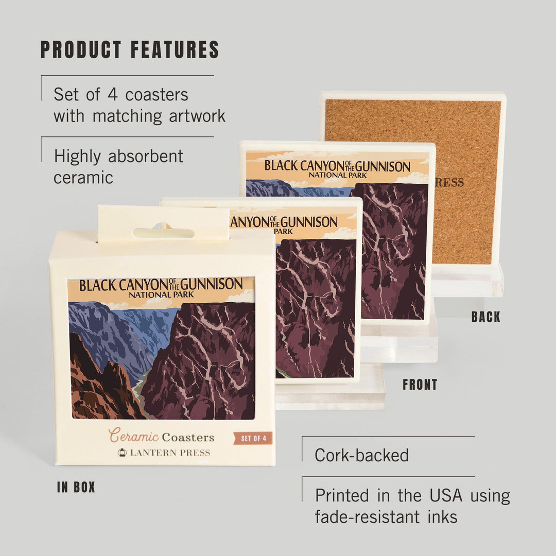 Black Canyon of the Gunnison National Park, Colorado, River and Cliffs, Painterly Series, Coasters Coasters Lantern Press