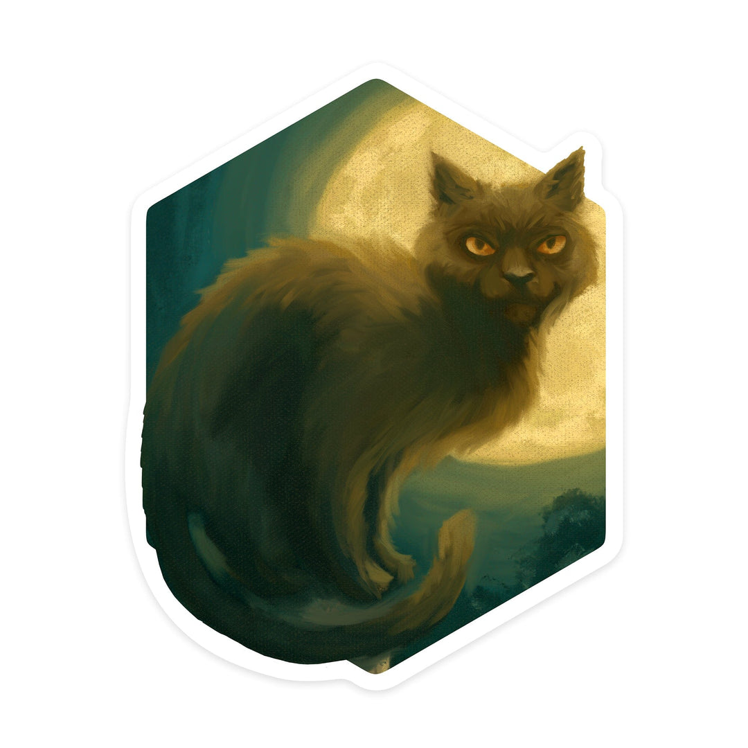 Black Cat, Halloween Oil Painting, Contour, Vinyl Sticker Sticker Lantern Press
