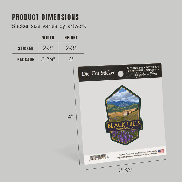 Black Hills, South Dakota, Elk & Flowers, Contour, Lantern Press Artwork, Vinyl Sticker - Lantern Press