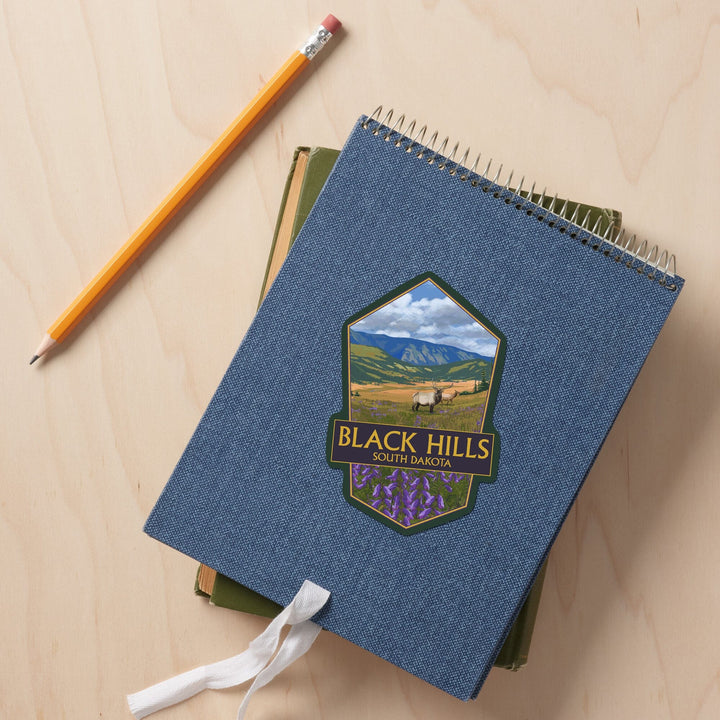 Black Hills, South Dakota, Elk & Flowers, Contour, Lantern Press Artwork, Vinyl Sticker - Lantern Press