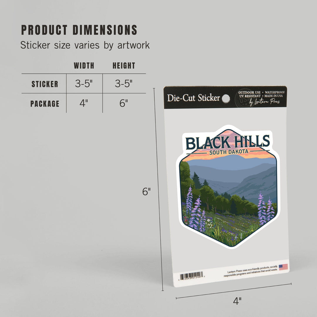 Black Hills, South Dakota, Spring Flowers, Contour, Lantern Press Artwork, Vinyl Sticker - Lantern Press
