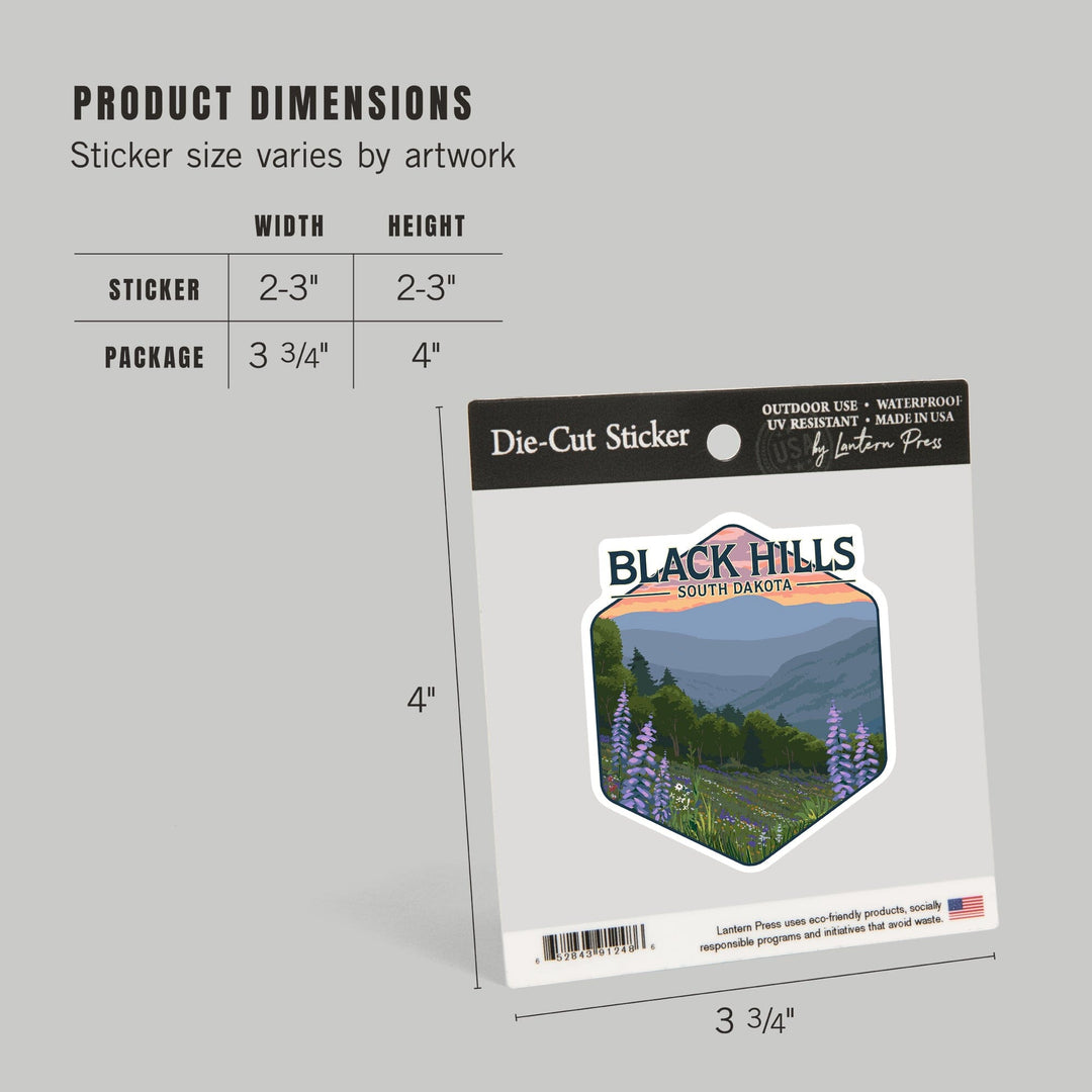 Black Hills, South Dakota, Spring Flowers, Contour, Lantern Press Artwork, Vinyl Sticker - Lantern Press